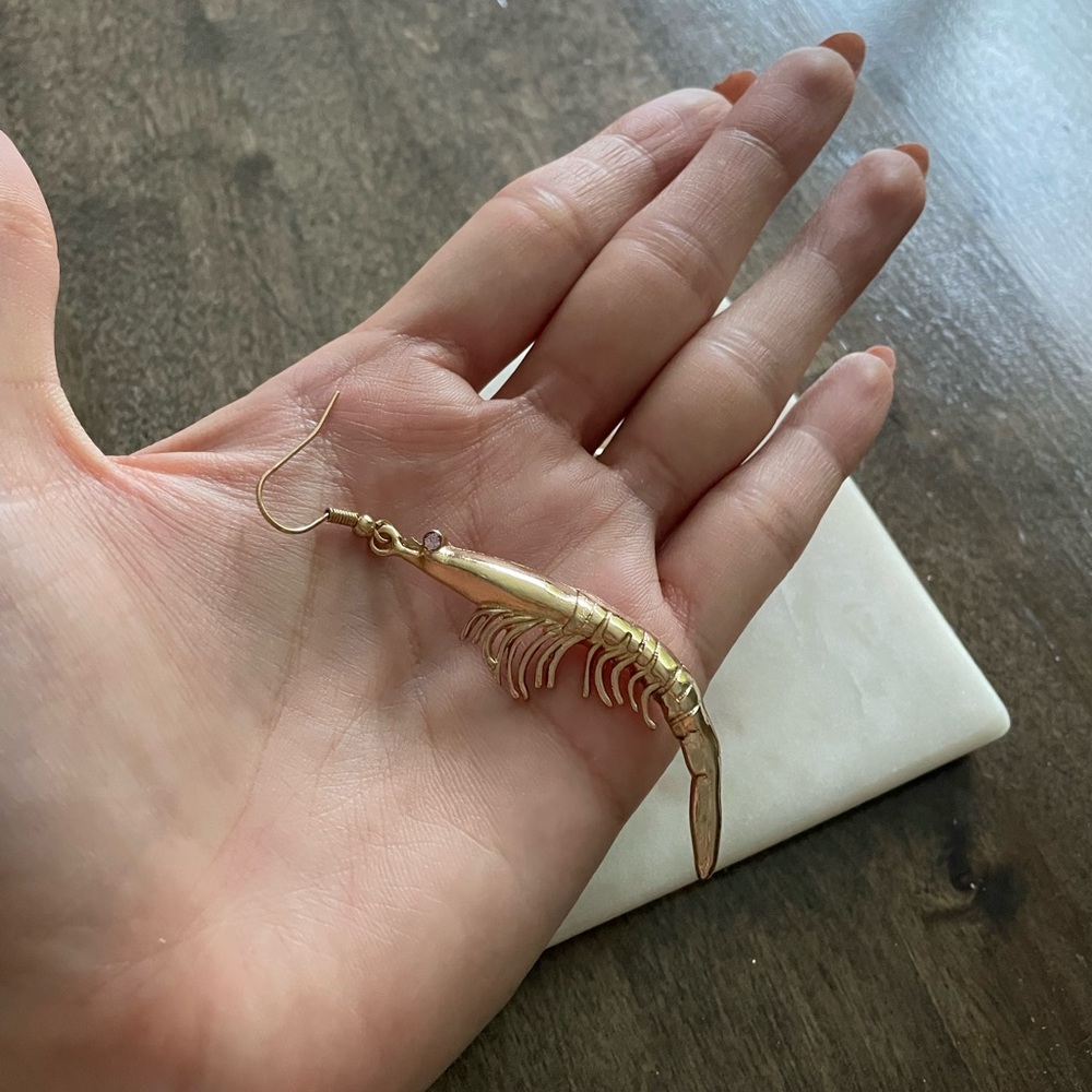 Gold Shrimp Earrings - Picture 7 of 7